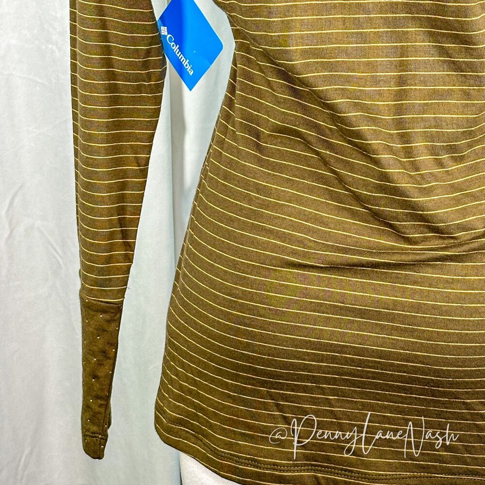 NWT Columbia Silver Falls Long Sleeve Shirt Olive Green Stripe - Picture 11 of 12
